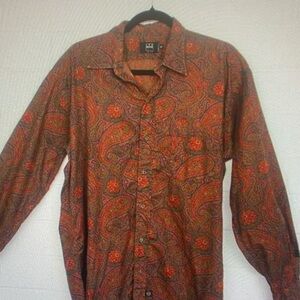 Men's Paisley Button-Down Shirt - Red Orange Pattern